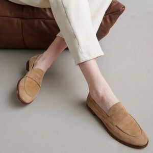 JONAK Paris ROUND-TOED LOAFERS in camel velvet | THELMA